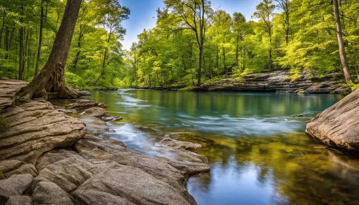 A beautiful view of Backbone State Park, showcasing its natural beauty and outdoor activities