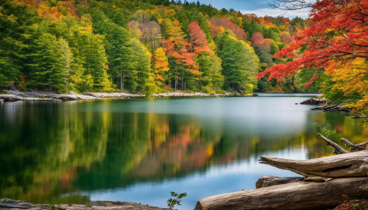 A beautiful image of Milford State Park with a serene lake surrounded by trees, showcasing the natural beauty of the park. family campgrounds in kansas