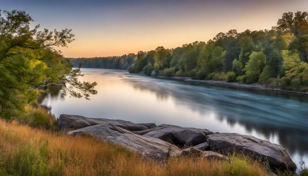 Image of a serene river view at Fairview-Riverside State Park family campgrounds in Louisiana