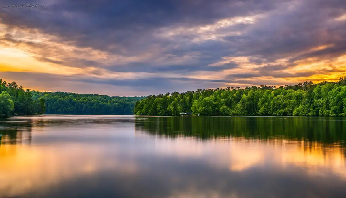 A photo of the beautiful Jimmie Davis State Park with a breathtaking view of Caney Lake