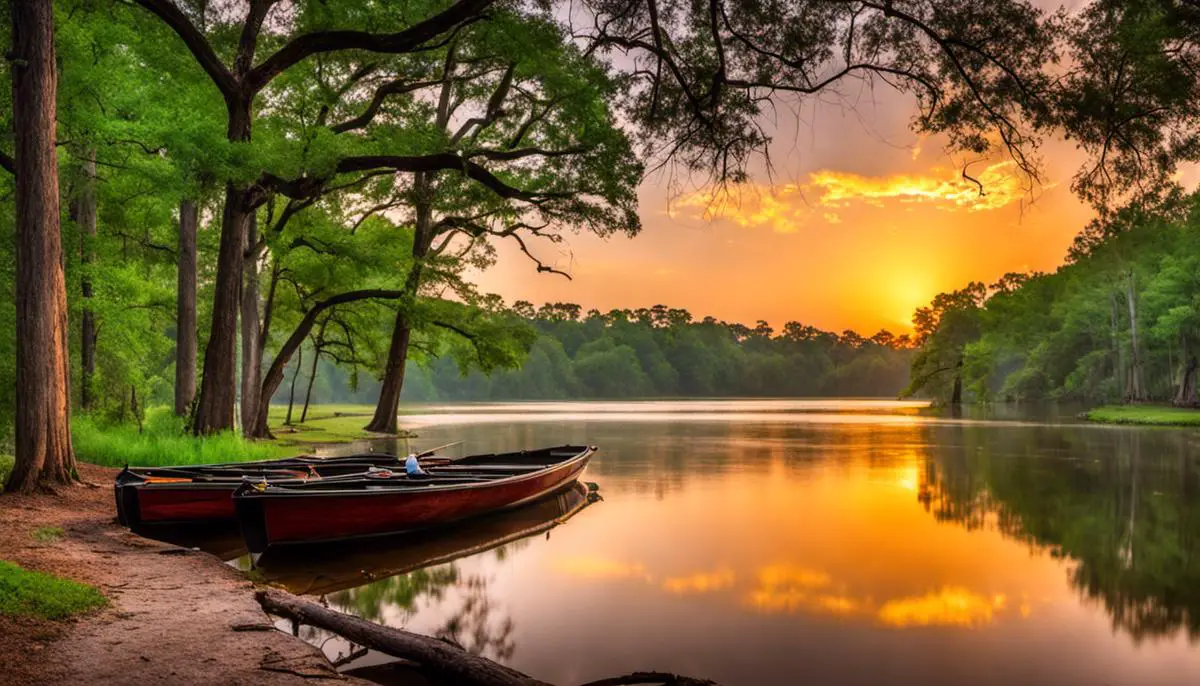 Image depicting the scenic beauty and recreational activities at Sam Houston Jones State Park family campgrounds in Louisiana