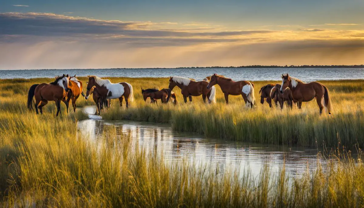 An image of Assateague State Park, showcasing its stunning natural beauty and free-roaming wild horses Family Campgrounds in Maryland