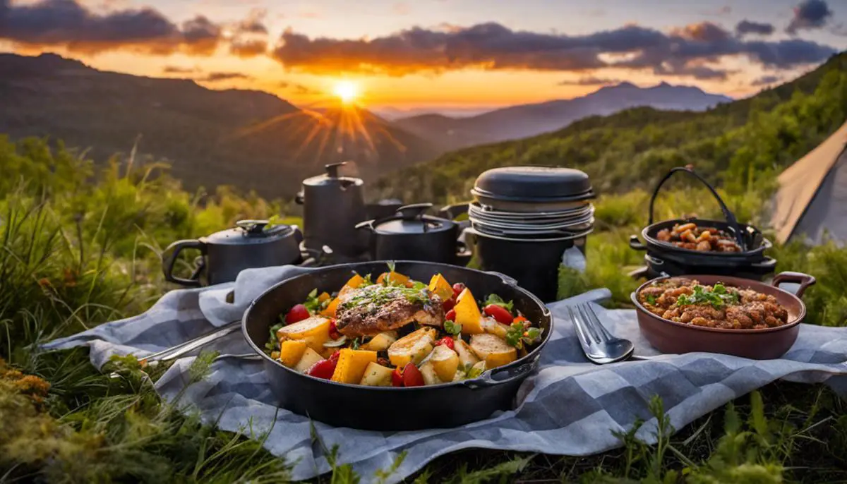 A picture of delicious camping meals prepared and served in the wilderness Plan-and-Pack