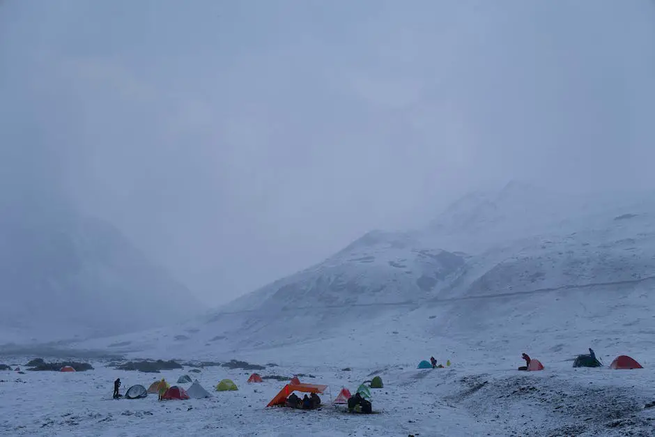 A picture of a group of people camping in the snow, with mountains in the background and a campfire in the foreground. Christmas Camping Trip