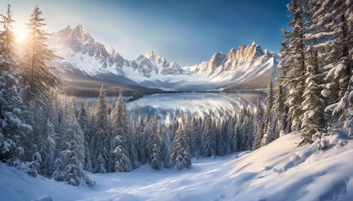 A picturesque winter landscape with a snowy forest and mountains in the background. Ultimate Winter Camping Gifts
